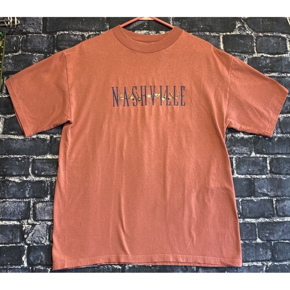 VTG Nashville Desert Heat Shirt Mens Large Orange Embroidered Music City Country